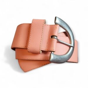 Vintage 80s Wide Leather Belt with Silver Buckle Salmon Peach